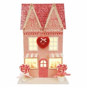 Valentine's Lighted Glitter Peppermint Pink House